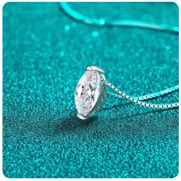 NWT 1CT Marquise Cut Moissanite Diamond Necklace Sterling Silver Certified - Picture 3 of 6